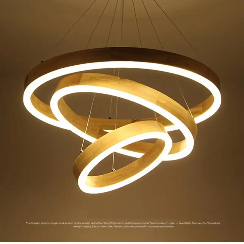 Lukloy Wood Ring Pendant Lights Led Kitchen Lamp Hanging Ceiling Lamps Dining Room Lighting Bedroom Living