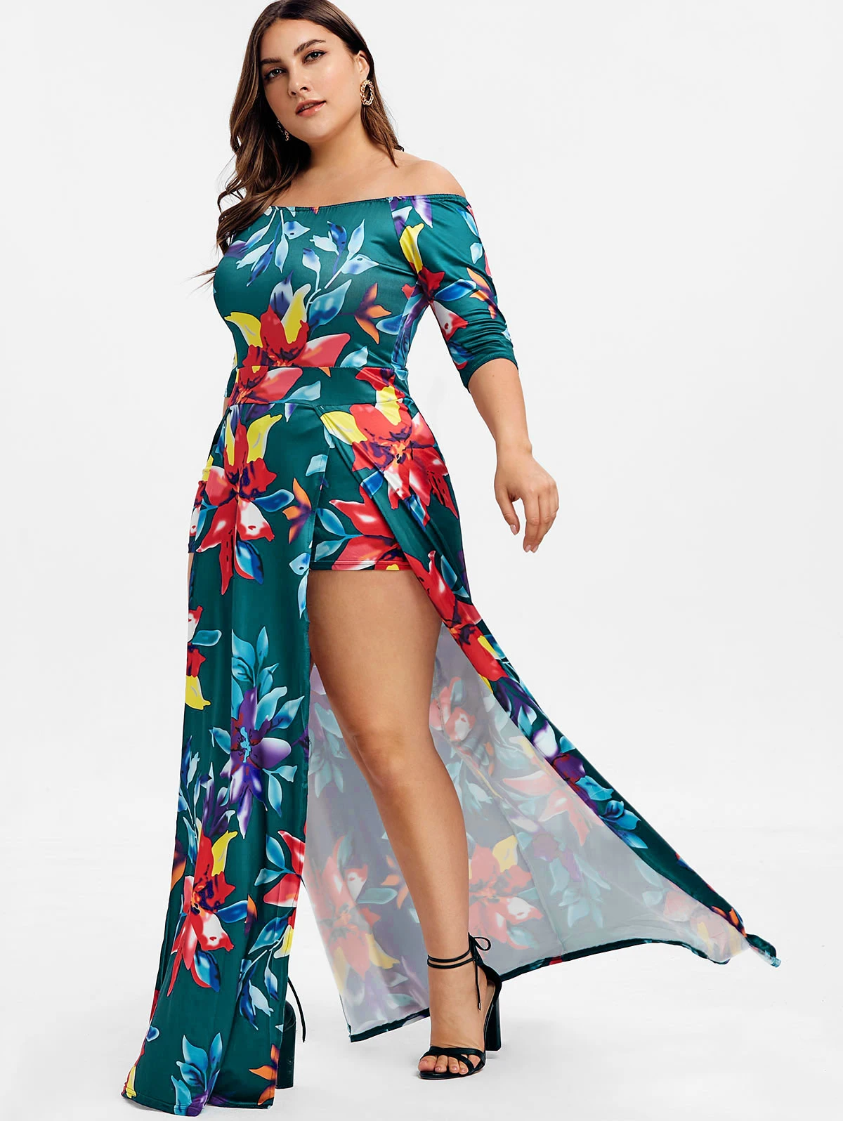 off the shoulder maxi romper