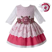 Pettigirl/Розовое Кружевное платье принцессы с цветочной вышивкой для маленьких девочек; Элегантное летнее платье для девочек на свадьбу; платье для причастия для детей; G-DMGD112-B485