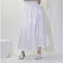 Женские юбки, эластичная длинная юбка с высокой талией, белая жемчужная блестящая юбка макси, атласная плиссированная повседневная юбка, faldas mujer moda