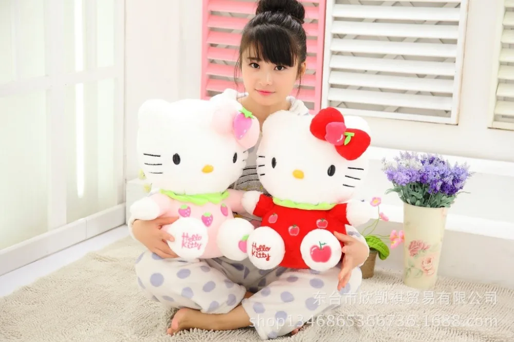 

lovely strawberry, apple fruit design hello kitty plush toy about 40cm soft doll throw pillow birthday gift w5337