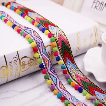 

10yards Braided Boho Tassel Lace Trim Jacquard Pompom Tassel Ribbon Embroidery Lace Fabric DIY Clothes Accessories