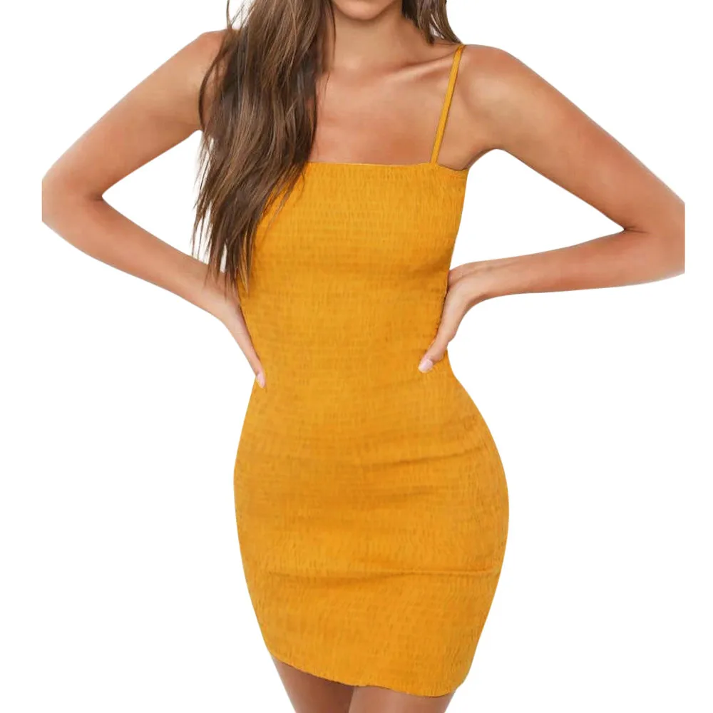 

Bandage Dress Women Party Nigh Yellow Solid Party Mini Dress Sleeveless V Neck Sexy Dresses Sexy Elegant Women Clothes 2019