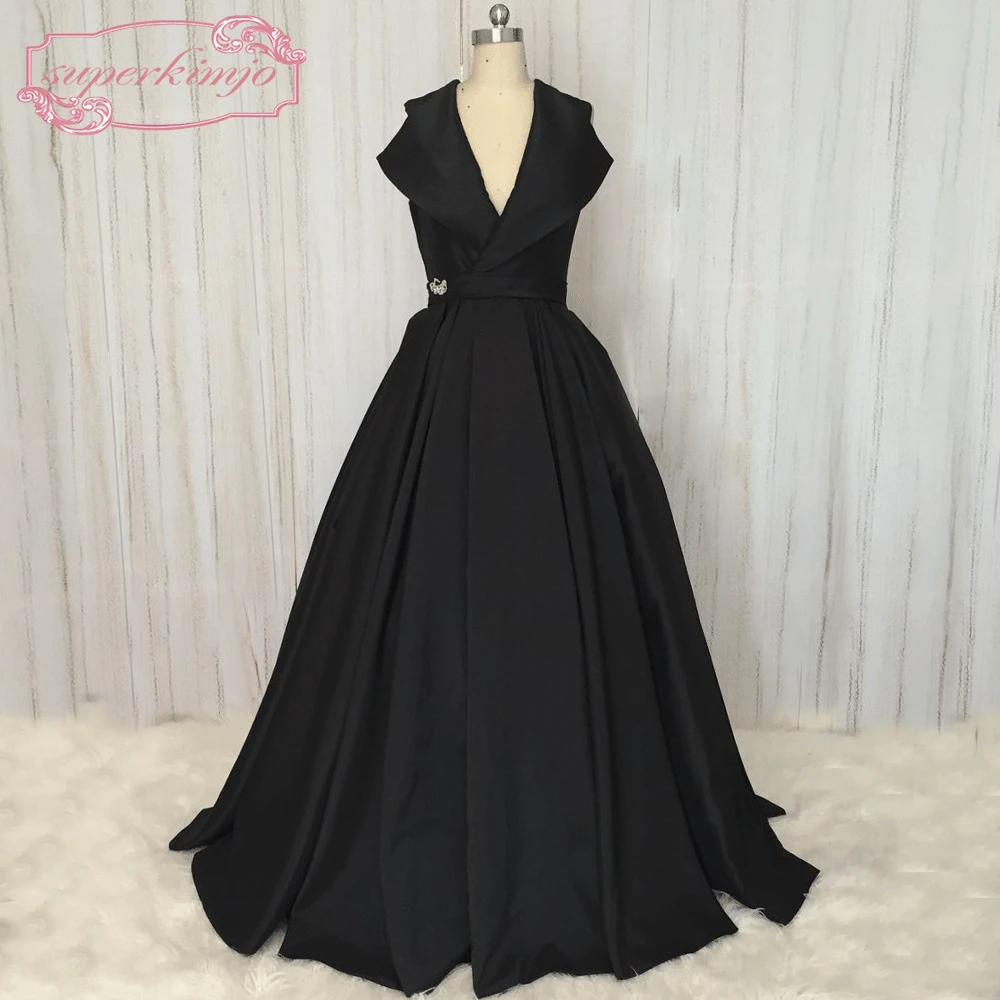 

SuperKimJo Vestidos De Gala Vintage Black Sleeveless Prom Dresses 2017 Sexy Saudi Arabic Evening Dresses with Stones