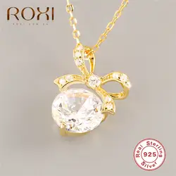 ROXI 925 Серебро CZ Циркон ожерелье с бантиком для женщин короткая цепь для ключиц ожерелье заявка на цвет золота ожерелье