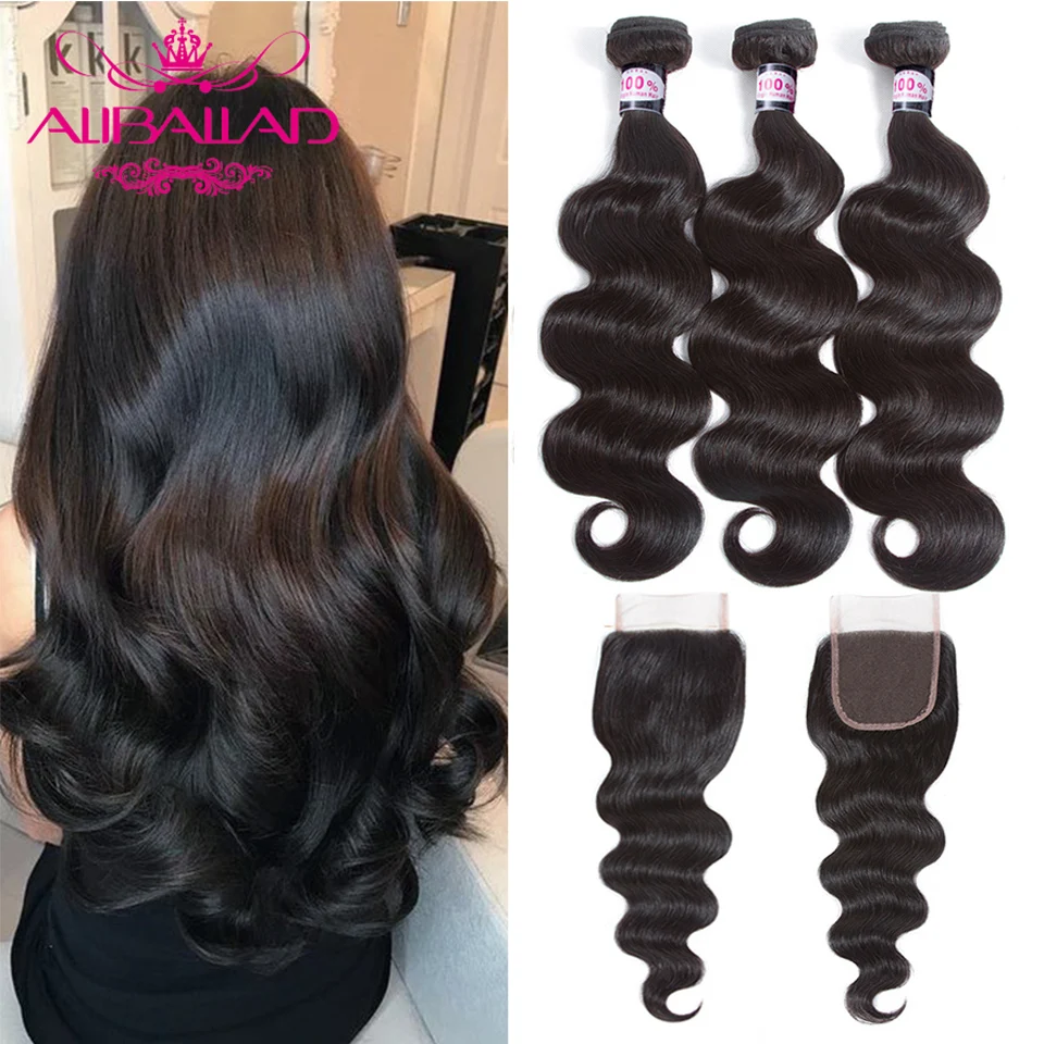 Aliballad Hair Brazilian Body Wave Bundles With Closure 4x4 Inch Remy Human Hair Bundles With Closure 3 Bundles And Closure Aliballad Hair Brazilian Body Wave Bundles With Closure 4x4 Inch Remy Human Hair Bundles With Closure 3 Bundles And Closure