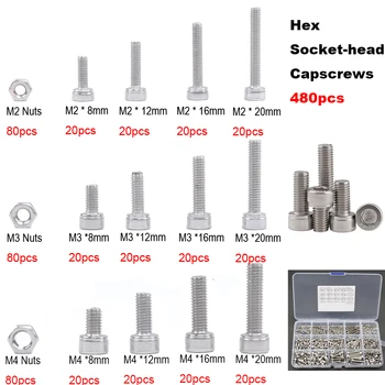 

480Pcs M2 M3 M4 Stainless Steel Allen Bolt Socket Cap Screw Hex Head DIN 912