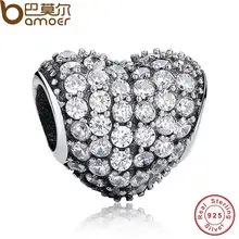 Caliente de La Manera Deslumbrante 925 Corazón de Plata Esterlina Encanto de la Forma Cupieron la Pulsera con Clear Cubic Zirconia Jewelry Making PAS056