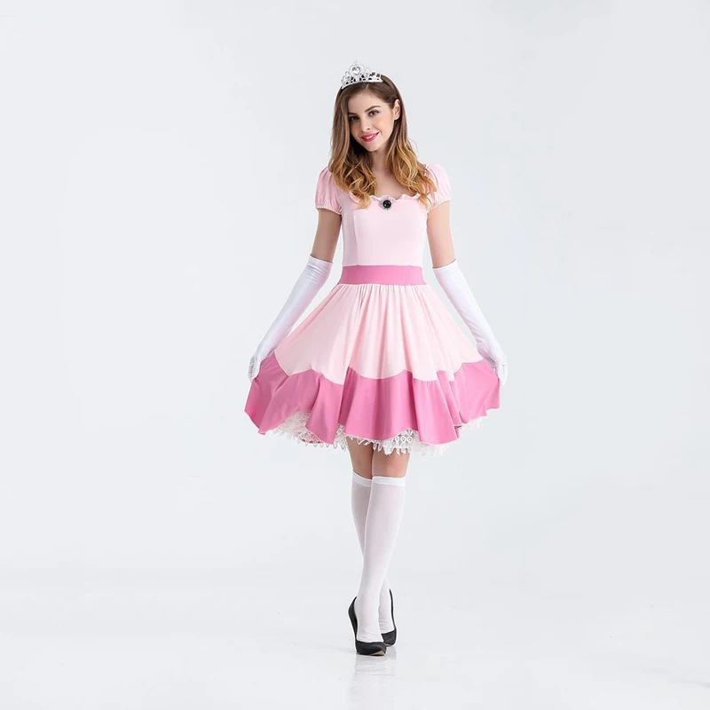 Кавайное платье горничной в стиле Лолиты для женщин, Розовое женское готическое платье в стиле Лолиты, женские костюмы на Хэллоуин, маскарадная юбка принцессы для девочек - Цвет: Розовый
