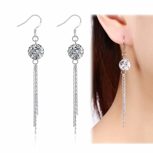 Women Beautiful Tel Long Earring 100 Real Silver Dangle Earrings Women Beautiful Tel Long Earring 100 Real Silver Dangle Earrings Bohemian Style Ball Charms Elegant