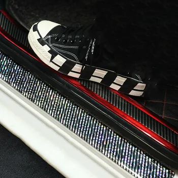 

1pcs Carbon Fiber Red Style Door Sill Bumper Grill Strip Anti-Scratch Sticker