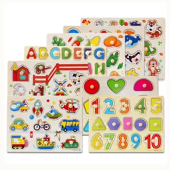 

Baby Wooden Puzzle Toys Digital Letter Fruit Animal Hand Grasp Jigsaw Puzzle Toys for Toddler Kids Early Educational Toy 2 Years
