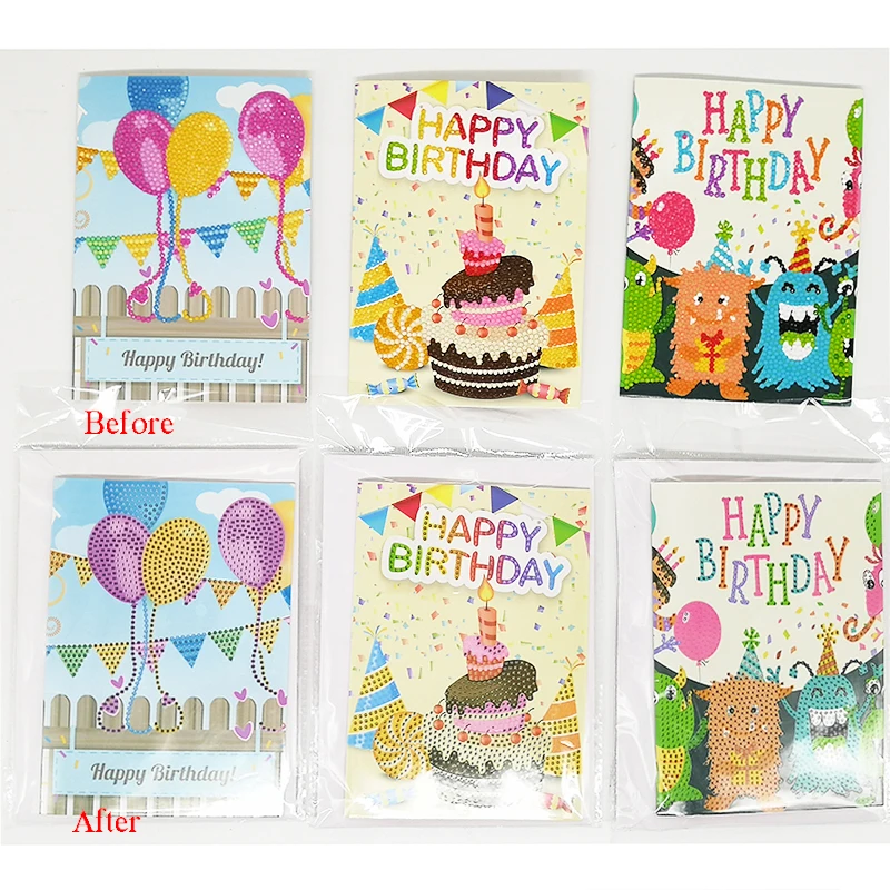  Happy Birthday Greeting Cards Diamond Painting Embroidery invitation cards Children's Handmade DIY  - 33044140244
