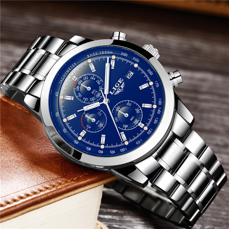 LIGE Watch Men Luxury Brand Fashion Quautz Watches Men's Full Steel Multi-function Military Sport Wristwatch Relogio Masculino