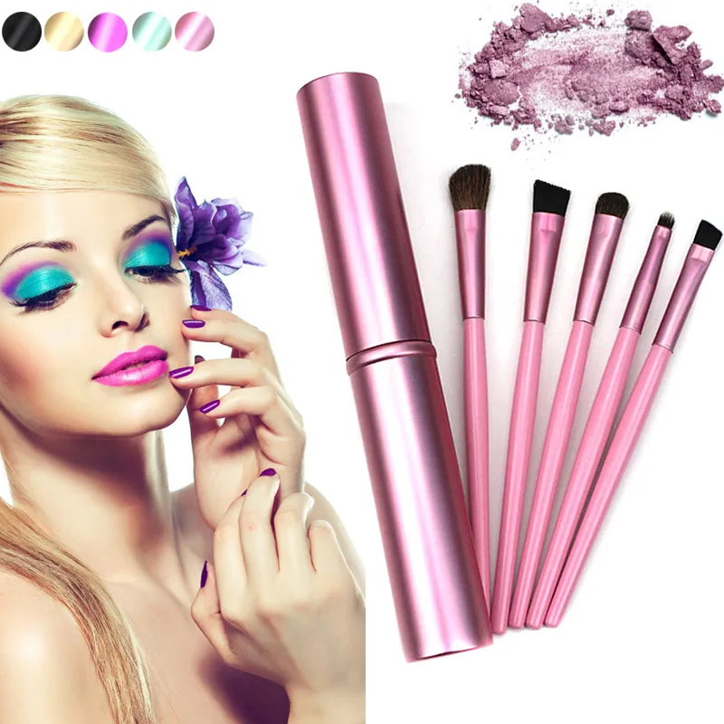 

5 Pcs Professional Pony Hair Eyeshadow Brushes Set & Kits Eyes Brushes Makeup Tool Kit With Round Tube For Women Lady HB88