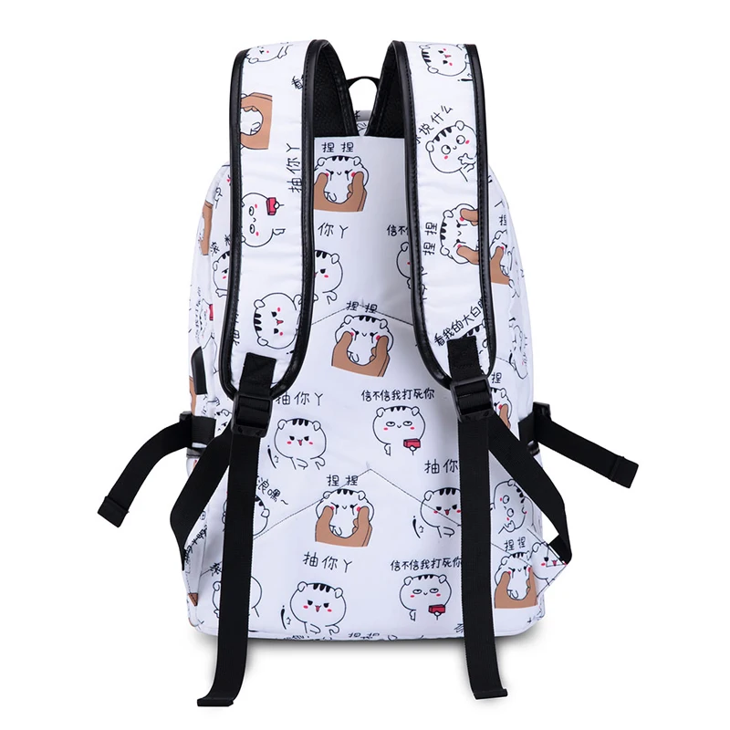 SHENHU Women Usb Charging Bagpack Laptop Travel Bags Black School Backpack For Girls Fashion Cartoon Printing Backpack Mochila