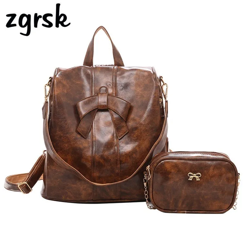 

Bow Composite Backpack Purse For Women Big Bagpack Girls Waterproof Leather Book Bag lady Anti-theft Backpacks Mochila