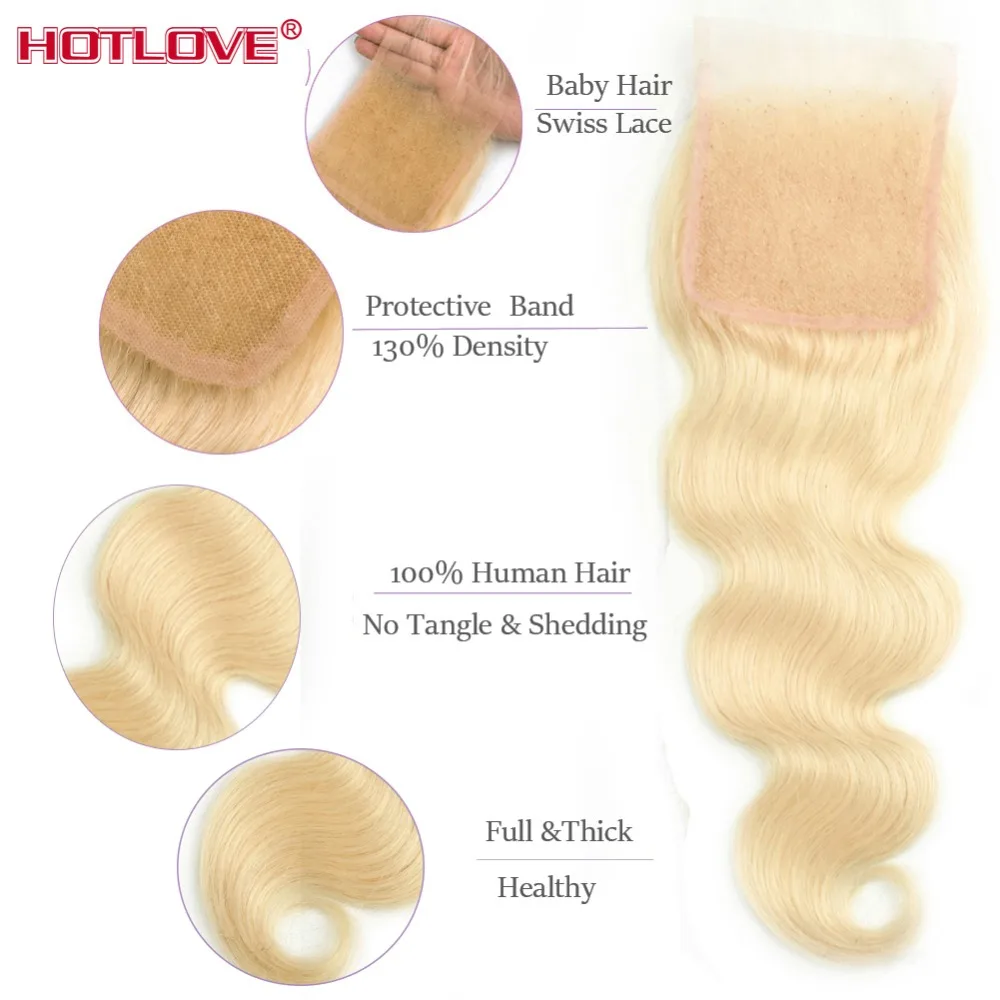 Hotlove Peruvian Body Wave Hair Bundles With Closure 613 Blonde Bundles With Closure Human Hair Weave Bundles With Closure Remy