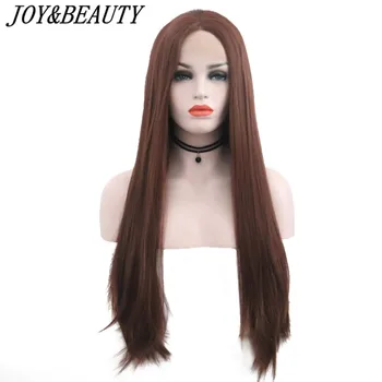 

JOY&BEAUTY Brown Long Straight Wig 12"-28" High Temperature Fiber Hair Straight Glueless Synthetic Lace Front Wig For Women