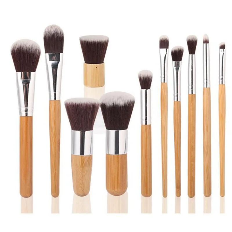  11Pcs Makeup Brush Set Wood Handle Cosmetics Blender Foundation Kabuki Brush Contour Eye Shadow Blush Powder Makeup Brushes Tool 