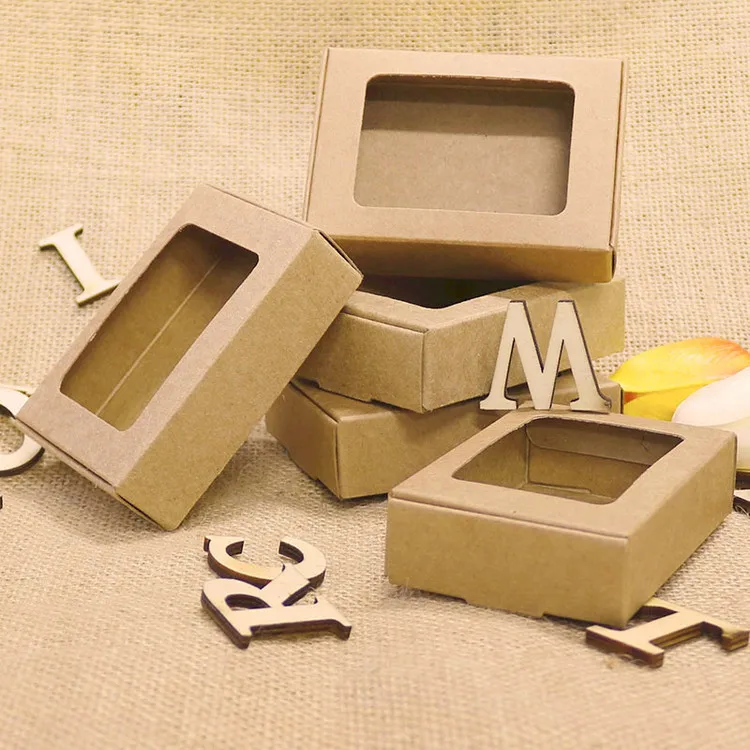 50 шт коробка для конфет из крафт-бумаги с окном мыло ручной работы в коробке ювелирные изделия печенье в подарок бумажные вечерние коробки 85x60x22 мм