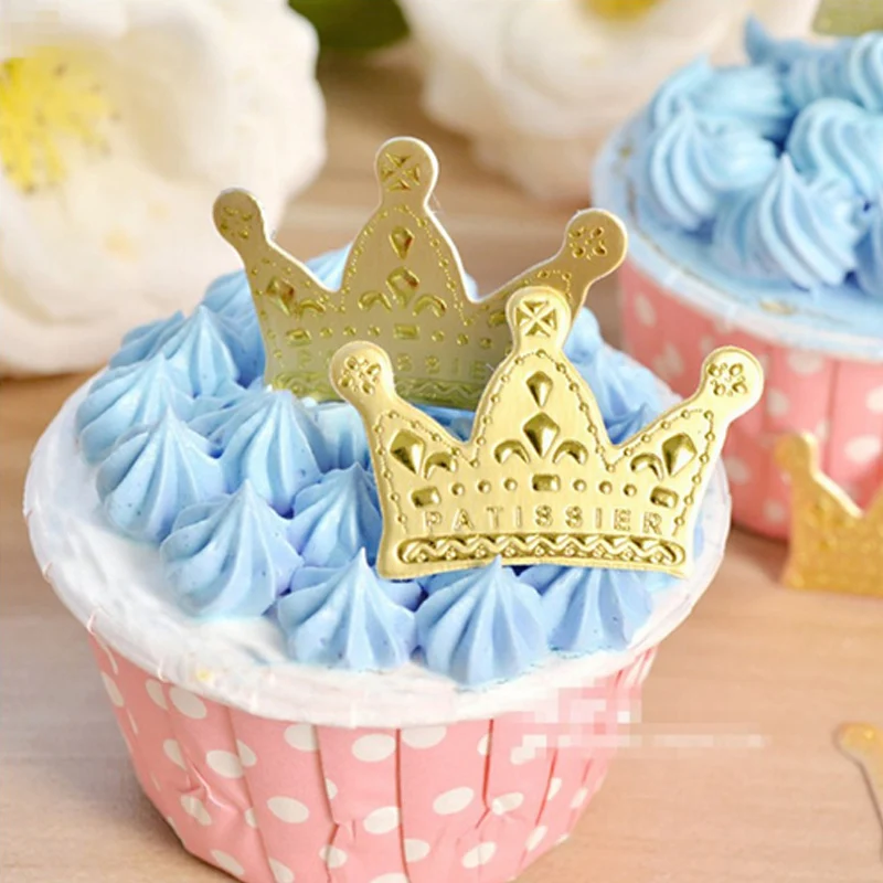 

50 pcs/lot mini crown cake topper cupcake birthday cake decoration baby shower kids birthday party wedding favor supplies
