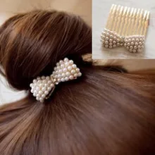 Корейская маленькая и изящная расческа Стразы Имитация жемчуга гребень с бантиком свадебные аксессуары для волос