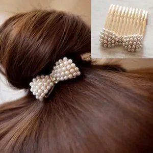 

Korean small and exquisite comb Rhinestone imitation pearl bow comb bridal hair accessories Free Shipping