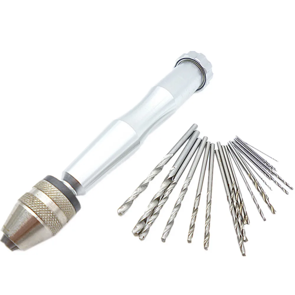 25pcs 0.5mm 3mm Micro Hss Mini Twist Drill Bits + Aluminum Hand Drill
