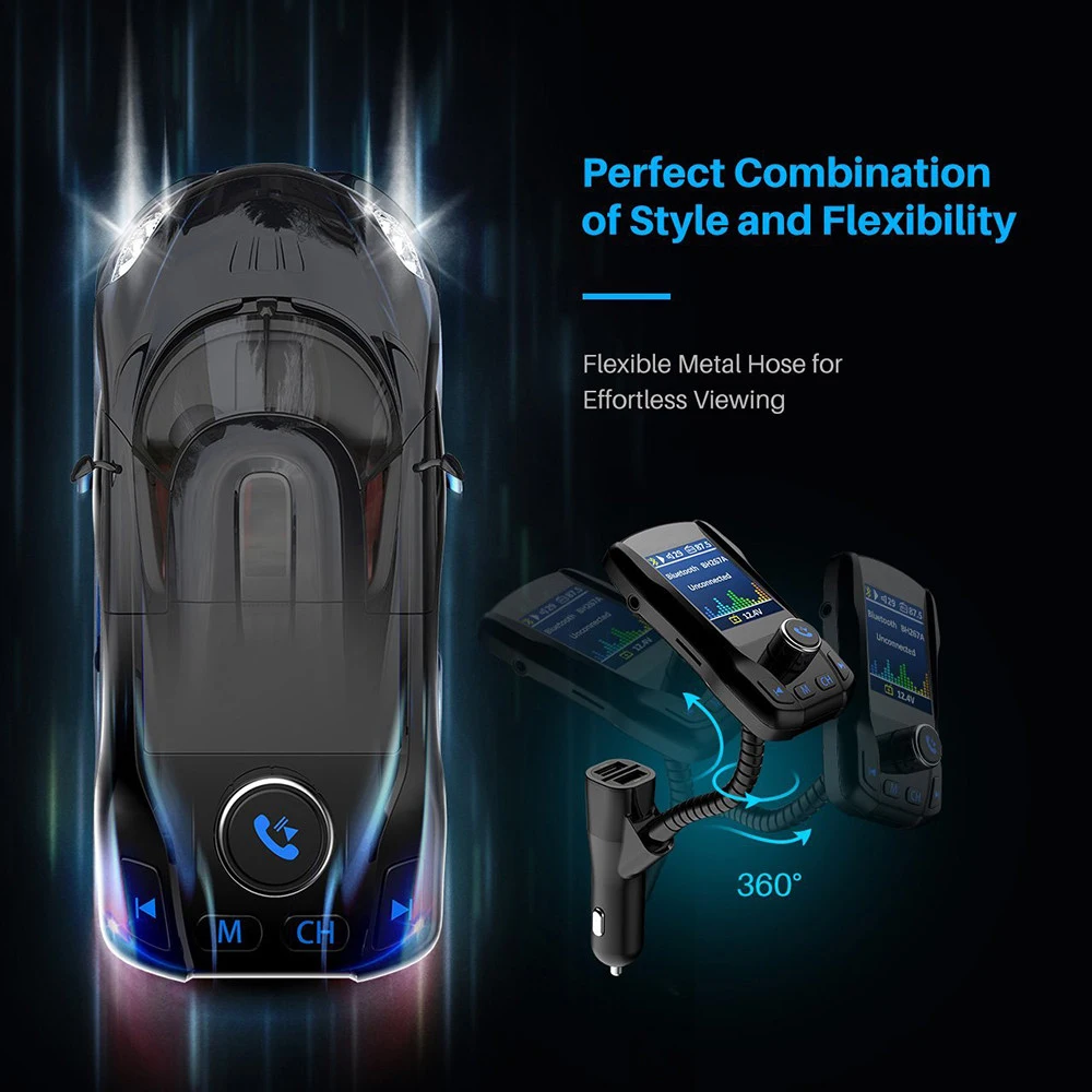JINSERTA, цветной экран, fm-передатчик, беспроводной, Bluetooth, громкая связь, автомобильный комплект, 360 Вращающийся, Автомобильный MP3 аудио с 5 В, 3.1A, двойной USB