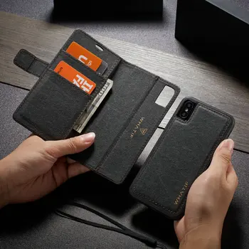 

WHATIF Kraft Paper Leather Flip Cases for iPhone 6 s 7 8 plus 2 in 1 Detachable Case for iPhone 11 Pro X Xr Xs Max Wallet Case