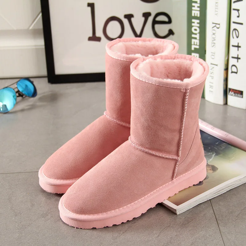 Begocool fashion snow boots for women genuine cow suede australia warm winter boots woman shoes red - Цвет: 25 pink