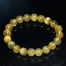 Натуральный желтый золотой волос рутил кварц стрейч мужской браслет круглые бусины 9 мм