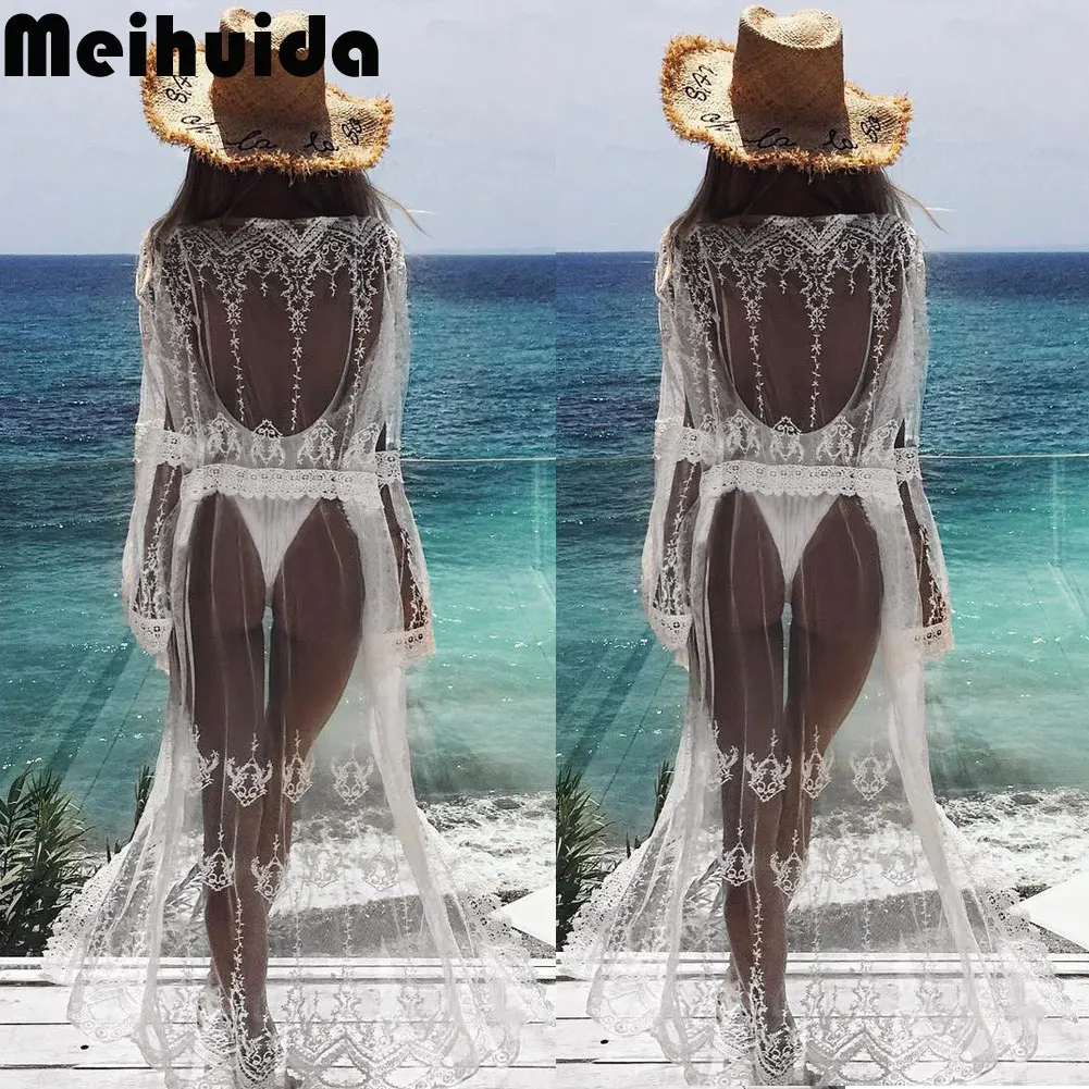 Пляжный женский пляжный костюм, купальник, бикини, пляжная одежда, Женская белая кружевная блузка, летнее платье