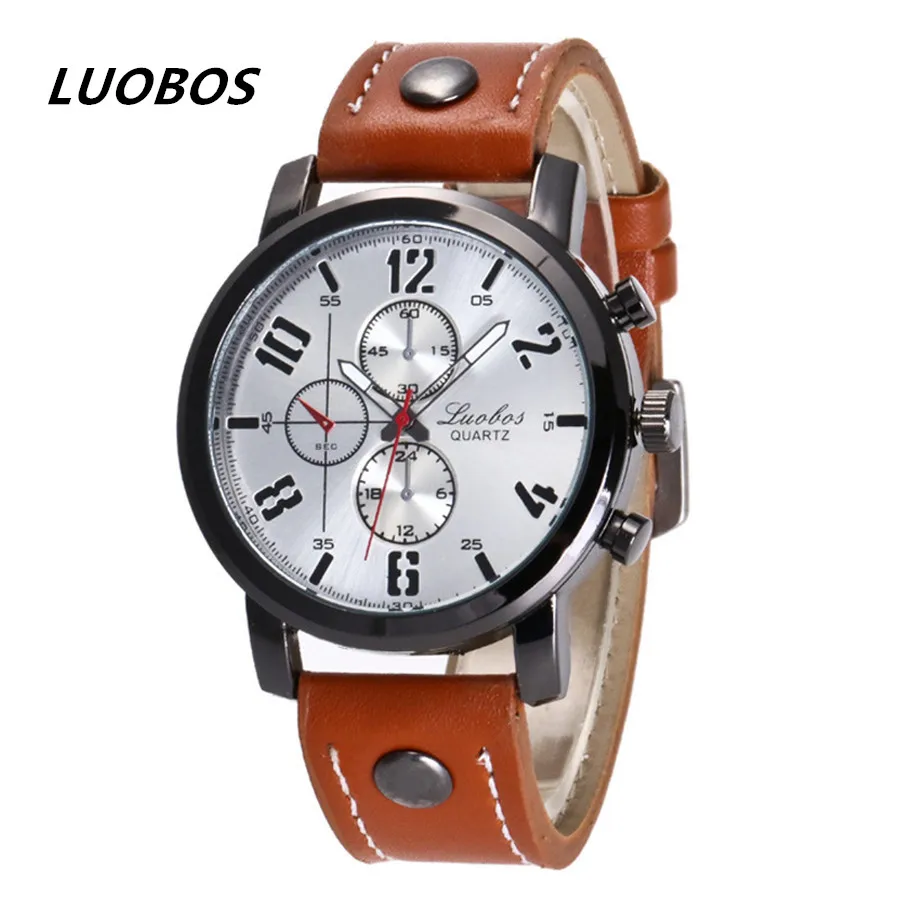 

LUOBOS Luxury Brand Men Quartz Watches Fashion Sport Leather Wristwatch Mens Water Resistant Military Watch relogio masculino