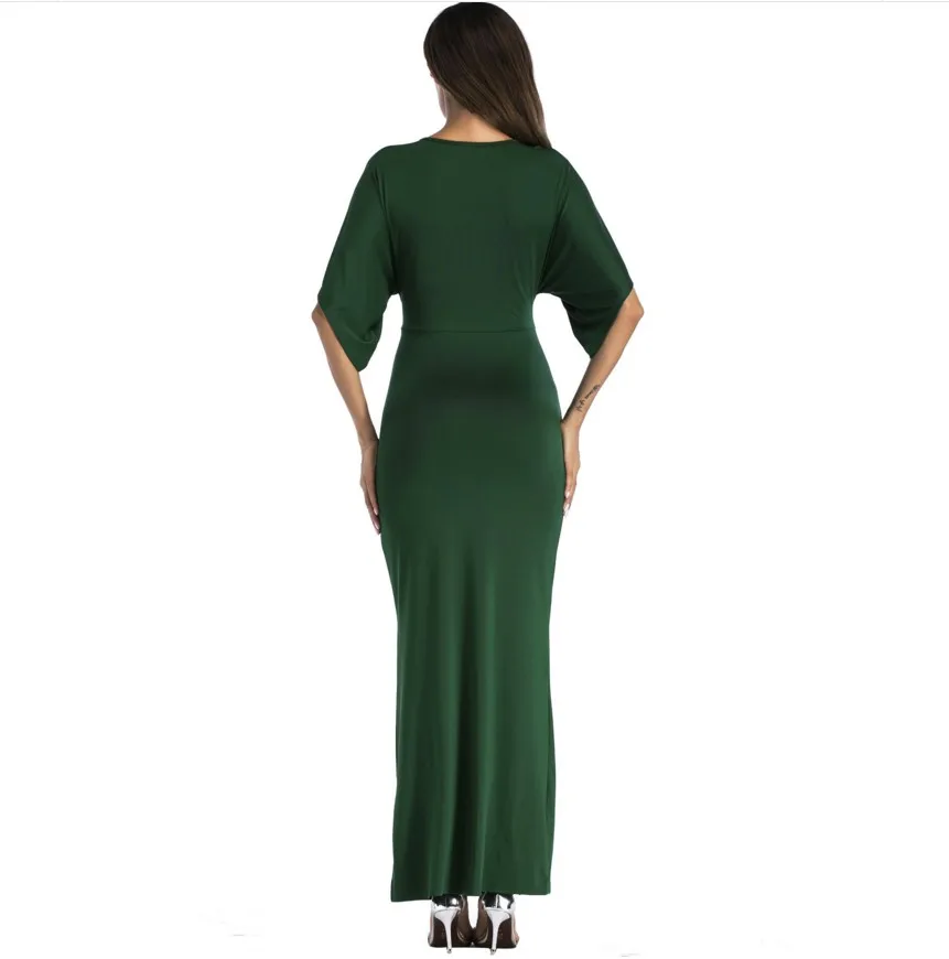 Сексуальное длинное платье-туника с v-образным вырезом размера плюс для вечеринок, Модная элегантная Клубная одежда зеленого, желтого, красного, черного, синего цвета, женская одежда