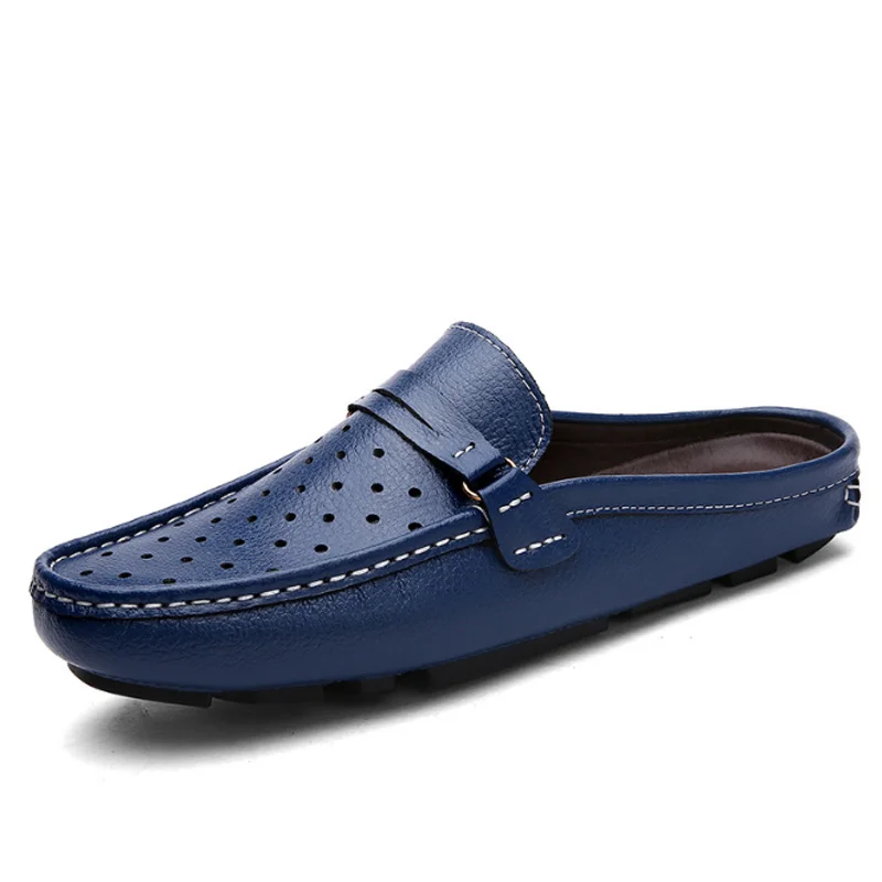Tangnest/летние мужские лоферы из натуральной кожи; дышащая мужская повседневная обувь без застежки; удобная мужская обувь для вождения на плоской подошве с перфорацией; XMR2844 - Цвет: Blue