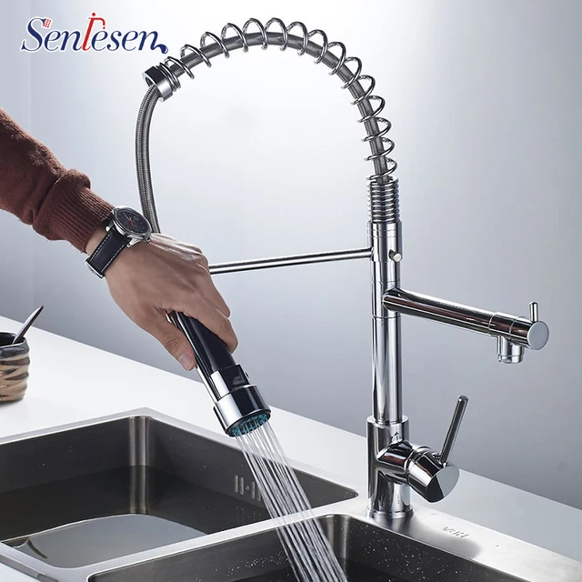 Best Offers Senlesen Kitchen Faucet W/ Pull Down ABS Spray Head  Single Handle Hot and Cold Water Mixer Tap Ceramic Valve Deck Mounted 