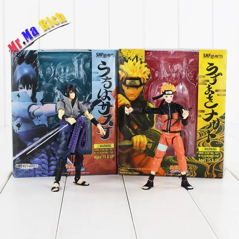 14 см аниме Наруто Shippuden Figuart Giocattolo Uzumaki Uchiha Саске фигурка Con La Spada Shuriken Arma Modello