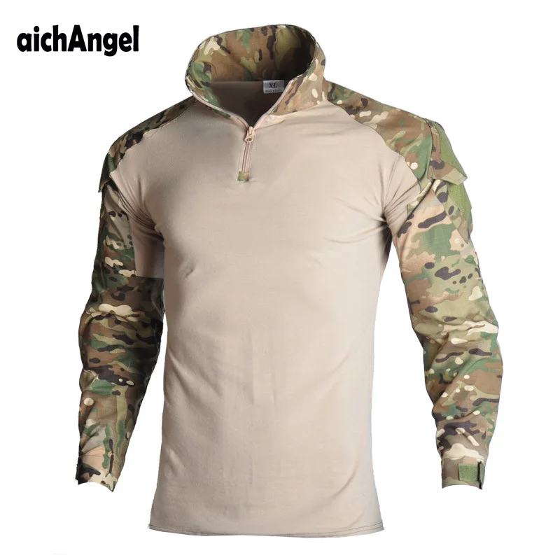  Military Army T-Shirt Men Long Sleeve Camouflage Tactical Shirt Hunt Combat Multicam Camo Long Slee