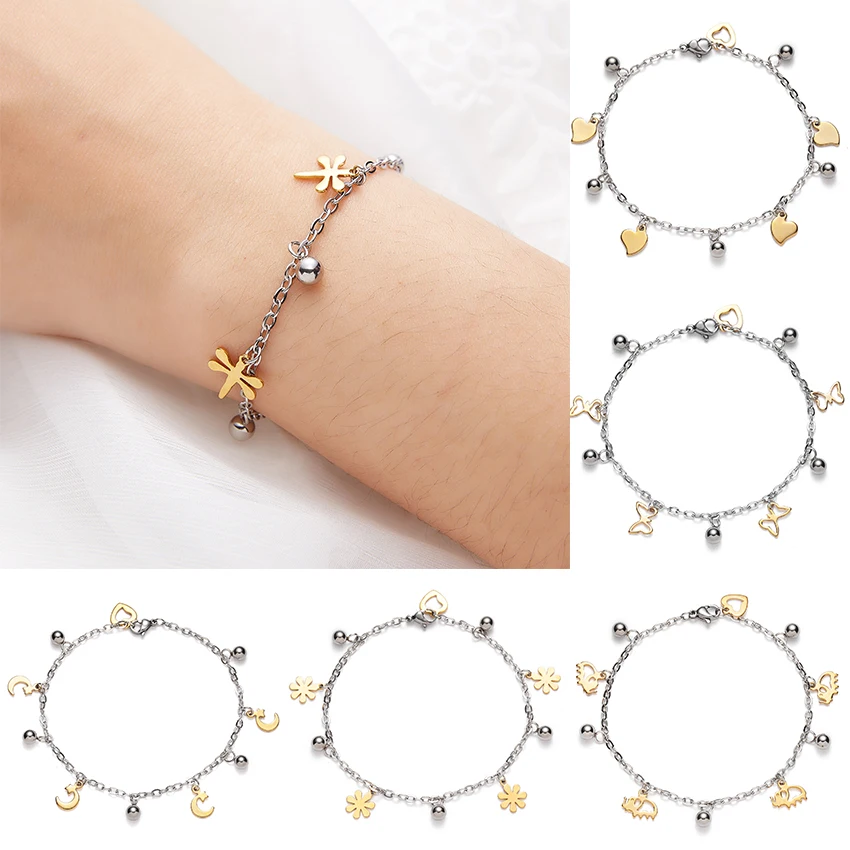 

Fashion Butterfly Elephant Animal Ball Stainless Steel Bracelet Femme Adjustable Silver Charm Bracelet Women Party Jewelry Gifts
