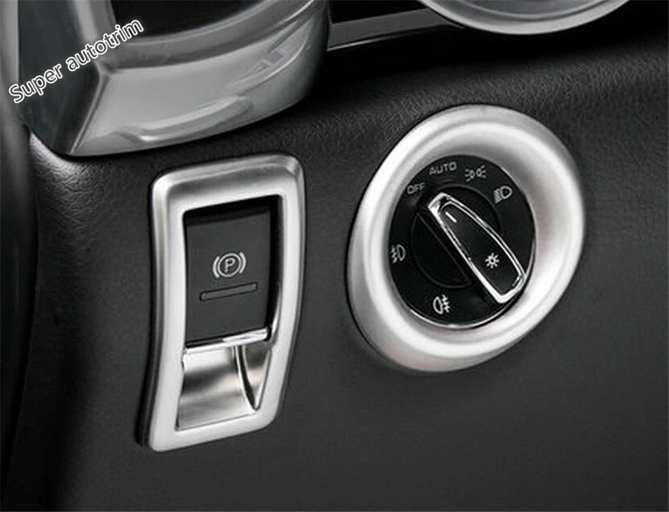 

For Porsche Cayenne 2015 Metal Headlight Switch +Electronic Handbrake Decorative Frame Cover Trim