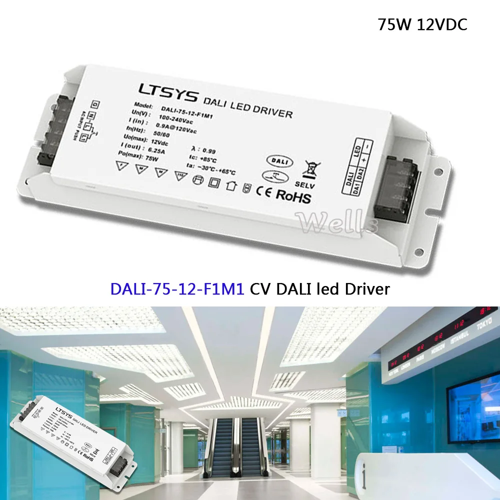 

CV led power;DALI-75-12-F1M1;AC100-240V input;12V/6.2A/72W output DALI/PUSH DIM DALI led Dimming Driver