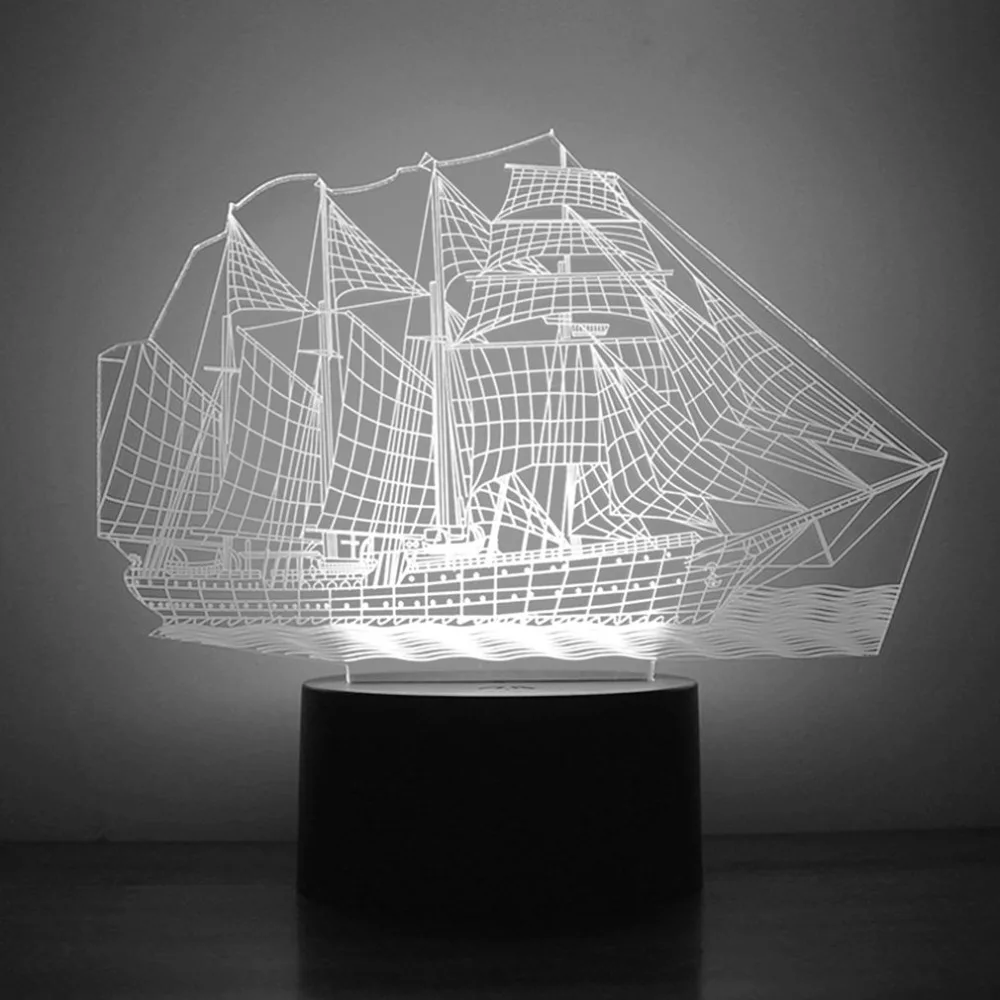 Unique 3D Small Night Light Sailing Ship Pattern 7 Color Bedroom ...