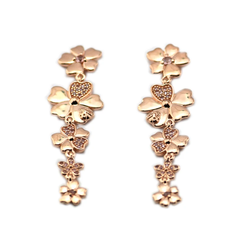 

Pandulaso Wildflower Meadow Drop Earrings 925 Sterling Silver Jewelry Anniversay Gift Rose Gold Earring for Women Make Up