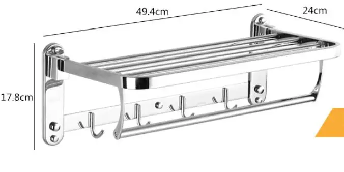 Ванная комната Полотенца вешалка для полотенец с крючками 40/50/60 см Полотенца вешалка 304 Нержавеющая сталь складной фиксированной банное полотенце Полотенца держатель сушитель для полотенец - Цвет: 50CM Chrome