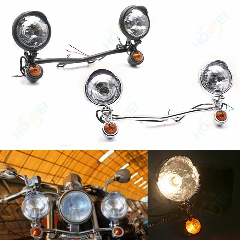 universal retro Motorcycle Spotlight Fog Light with metal Turn Signals