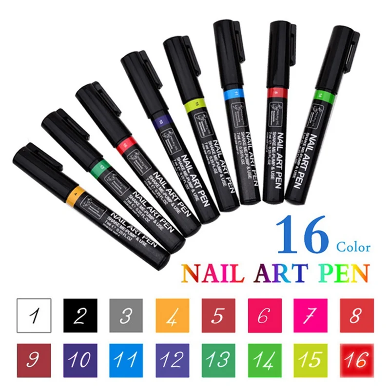 Краски инструменты УФ лак для ногтей ручка 16 цветов 3D ногтей маркер ручка маникюр Дизайн ногтей аксессуары: гель