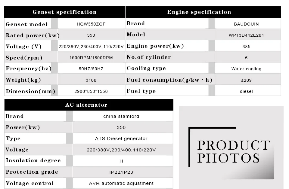 350kw 400kva Baudouin двигатель генератор weifang дизель мощность генератора