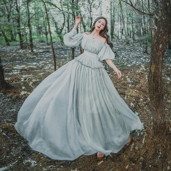 

Faye's store New Spring Summer Women Vintage Elegant Slim Sexy Slach Neck Lantern Sleeve Chiffon Vacation Beach Maxi Dress